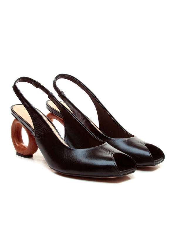 Cecconello - Slingback Peep Toe Couro Cecconello 2771001-2 Preto 4