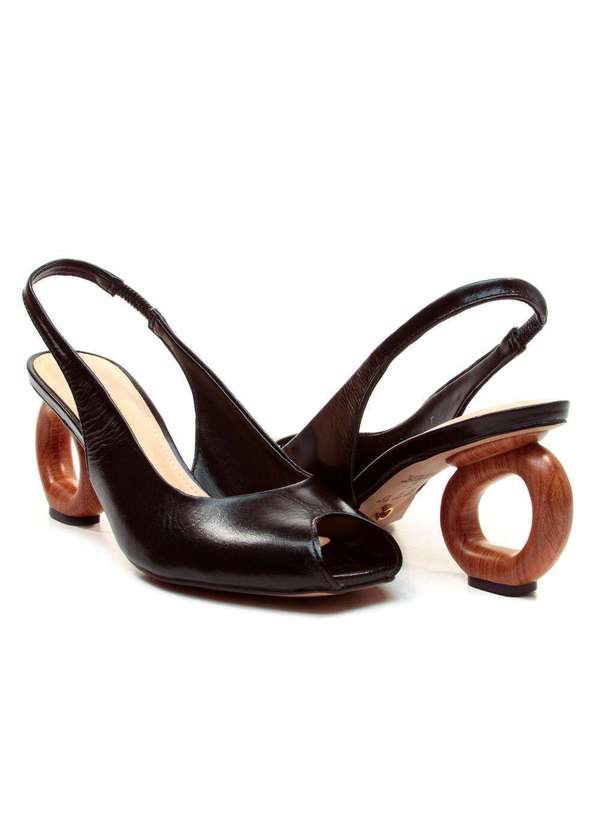 Cecconello - Slingback Peep Toe Couro Cecconello 2771001-2 Preto 5