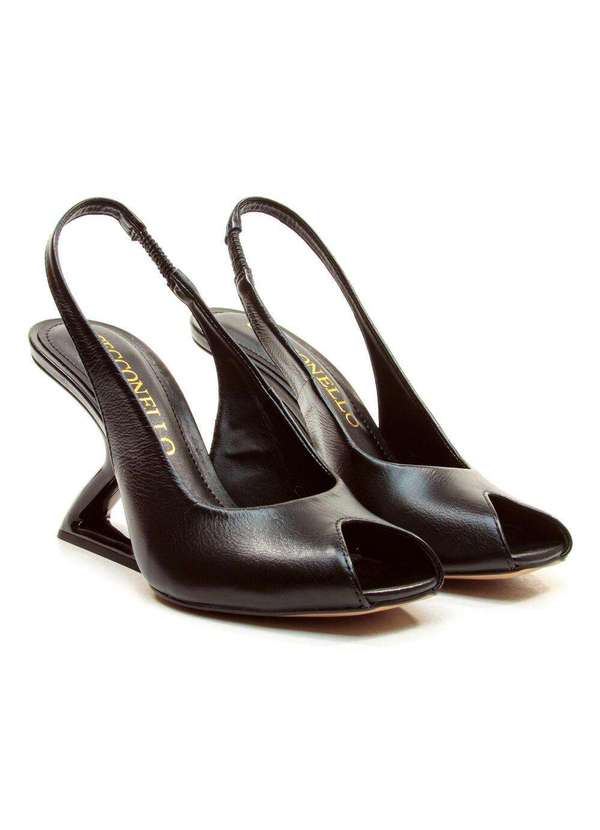 Cecconello - Slingback Peep Toe Couro Nude Cecconello 2773001-3 Preto 4