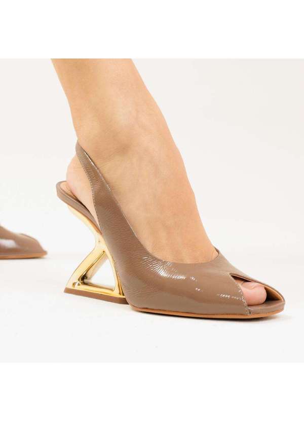 Cecconello - Slingback Peep Toe Couro Nude Cecconello 2773001-3 Marrom 2