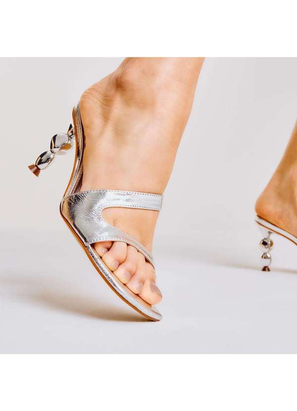 Cecconello - Tamanco Couro Salto Médio Cecconello 2815002-3 Prata 2