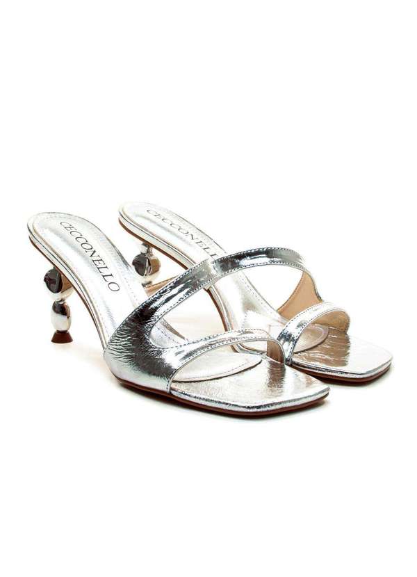 Cecconello - Tamanco Couro Salto Médio Cecconello 2815002-3 Prata 5