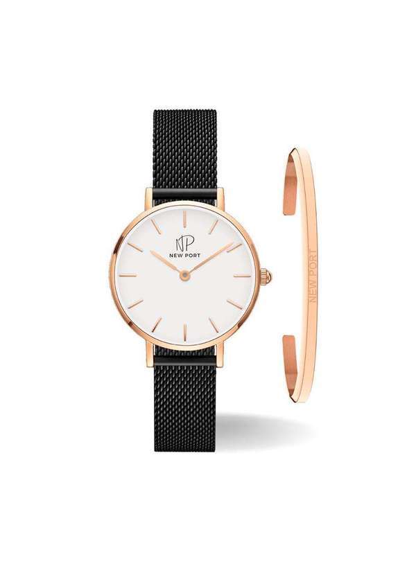 New Port - Relógio Feminino Analógico Casual Rose com Bracelete New Port Unica