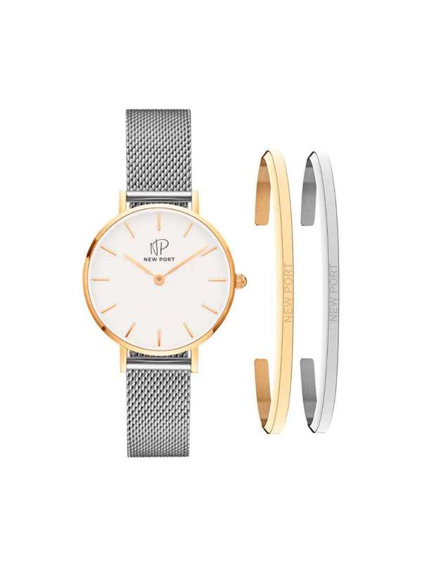 New Port - Relógio Feminino Bicolor Casual Sofisticado 32mm com 2 Unica 1