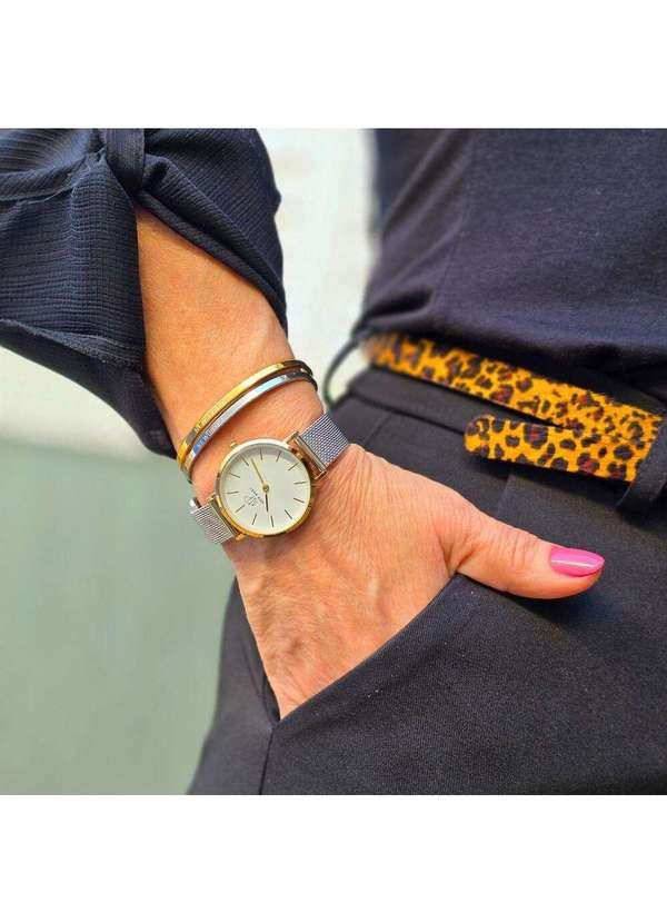 New Port - Relógio Feminino Bicolor Casual Sofisticado 32mm com 2 Unica 4