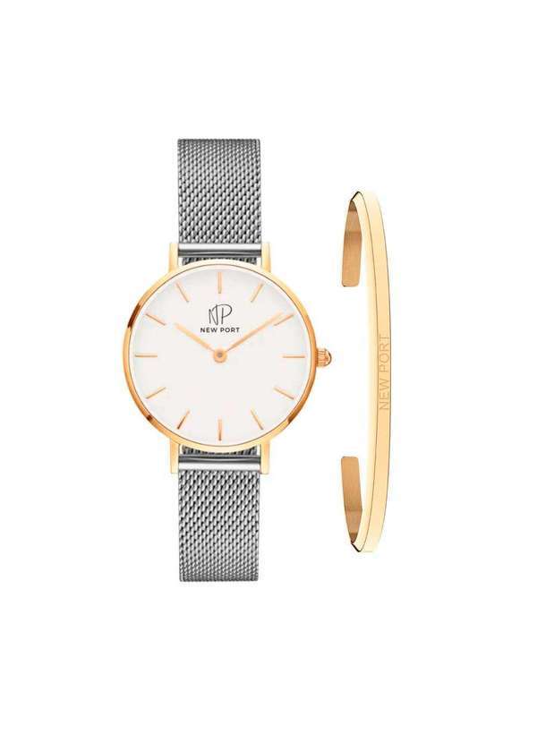 New Port - Relógio Feminino Casual Elegante Bicolor 32mm com Bracelete Unica