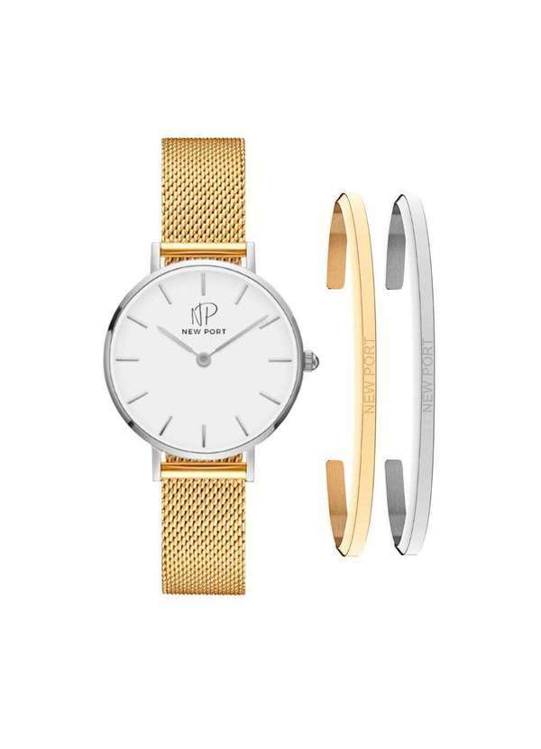 New Port - Relógio Feminino Casual Minimalista 32mm com 2 Braceletes Unica