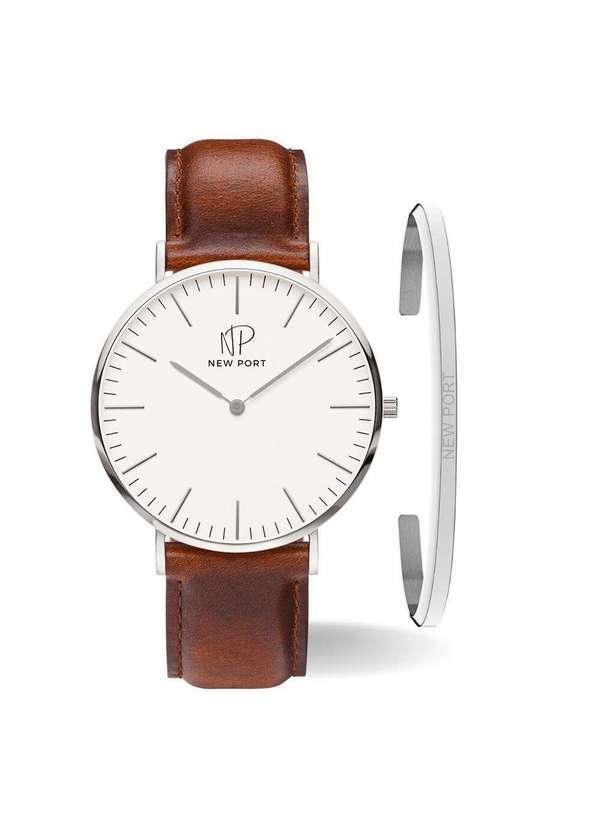 New Port - Relógio Feminino Clássico Casual Grande com Bracelete New Port Unica