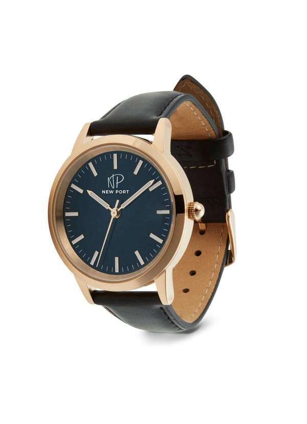 New Port - Relógio Feminino de Luxo Clássico Couro Preto New Port 40mm Unica