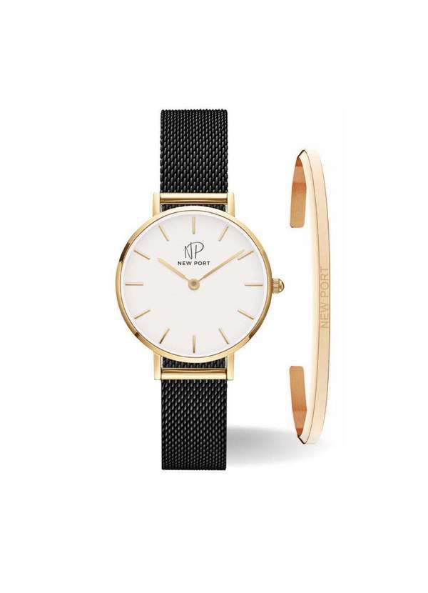 New Port - Relógio Feminino Dourado Casual Clássico 32mm com Bracelete New Unica
