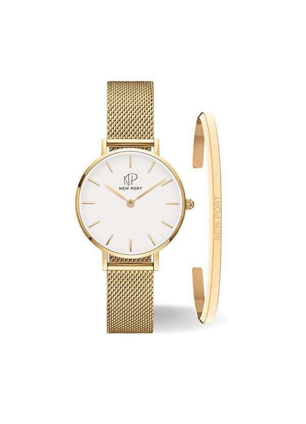New Port - Relógio Feminino Dourado Elegante 32mm com Bracelete Ajustável Unica