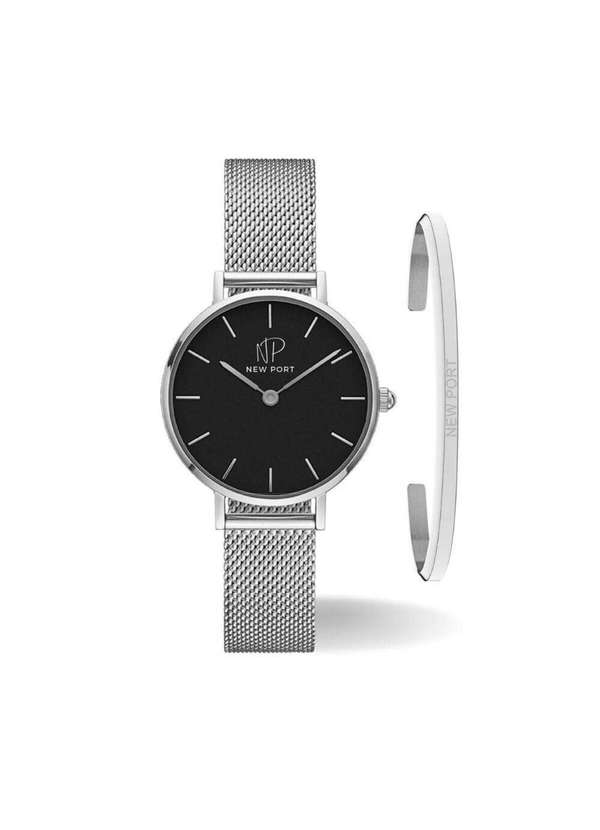 New Port - Relógio Feminino Prata Casual Delicado 32mm com Bracelete Unica 1