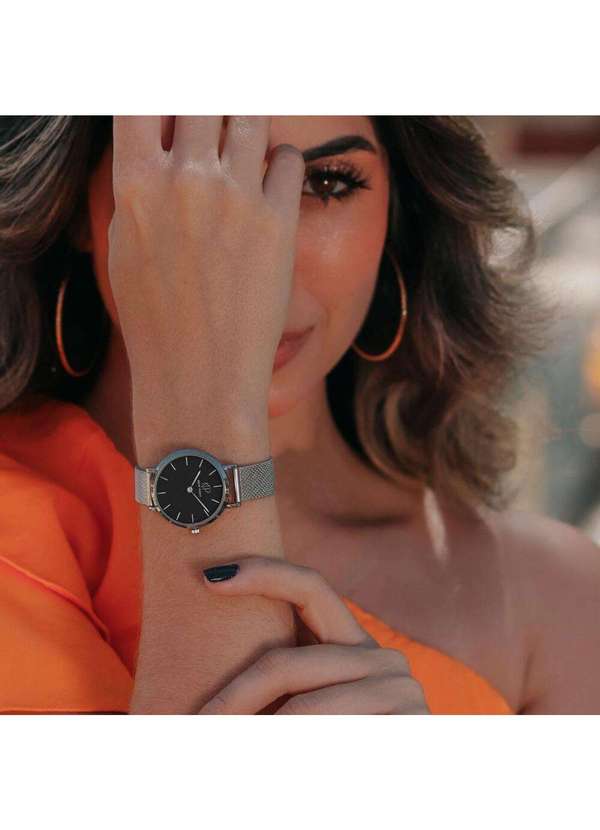 New Port - Relógio Feminino Prata Casual Delicado 32mm com Bracelete Unica 2