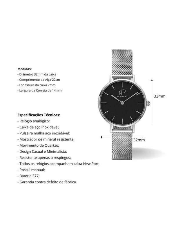 New Port - Relógio Feminino Prata Casual Delicado 32mm com Bracelete Unica 3