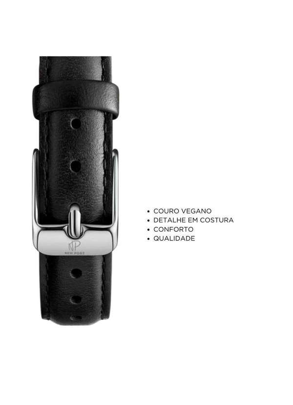 New Port - Pulseira de Relógio de Couro Preto com Fivela Prata Casual 14mm Unica 2