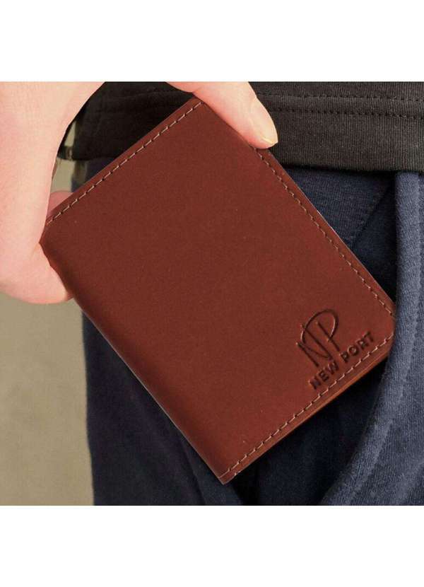 New Port - Carteira Masculina Couro Legítimo Porta Cartão Vertical Slim Marrom
