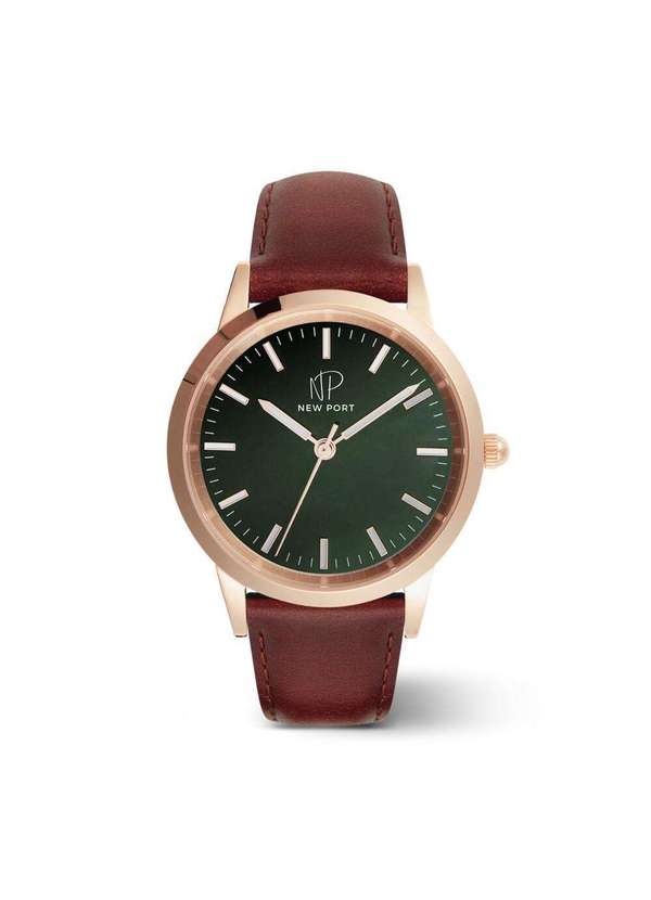 New Port - Relógio de Luxo Masculino Couro Marrom Casual New Port 40mm Unica 1