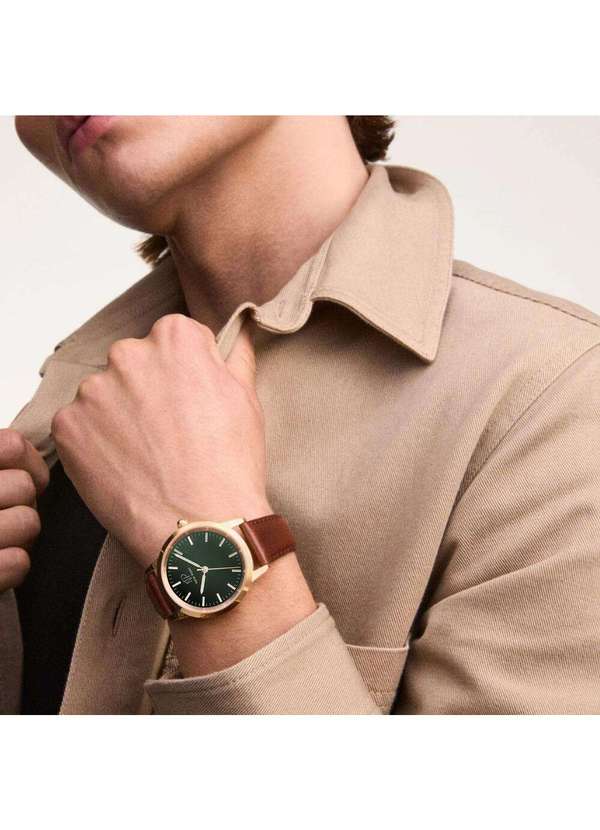 New Port - Relógio de Luxo Masculino Couro Marrom Casual New Port 40mm Unica 2