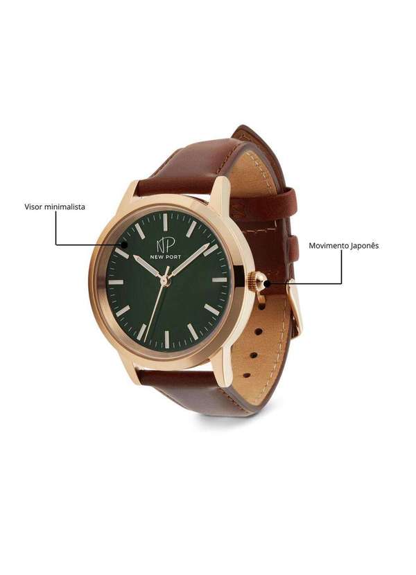 New Port - Relógio de Luxo Masculino Couro Marrom Casual New Port 40mm Unica 4