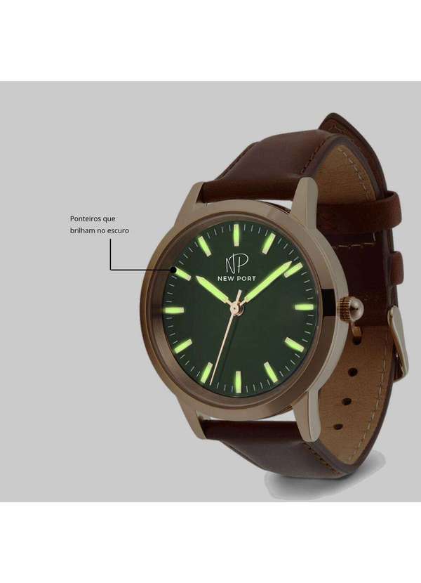 New Port - Relógio de Luxo Masculino Couro Marrom Casual New Port 40mm Unica 6