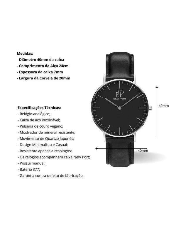 New Port - Relógio Masculino Casual Couro Elegante Analógico 40mm Unica 3