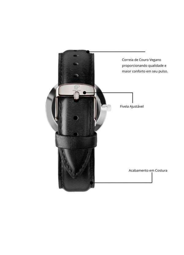 New Port - Relógio Masculino Casual Couro Elegante Analógico 40mm Unica 5