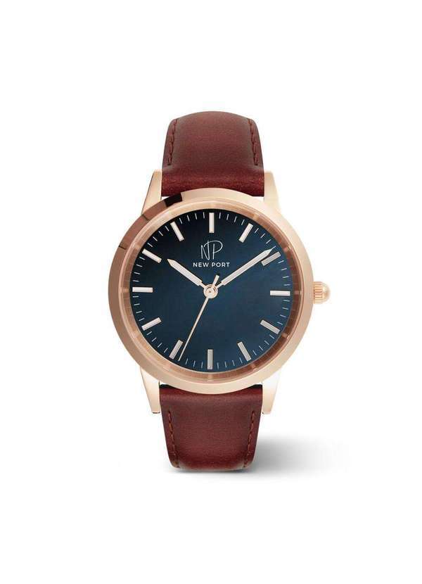 New Port - Relógio Masculino Casual Rosê Pulseira Couro New Port Unica