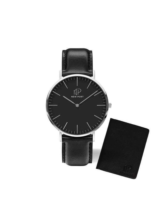 New Port - Relógio Masculino Clássico Preto Casual New Port com Carteira Unica