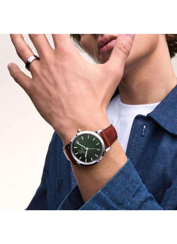 New Port - Relógio Masculino Couro Marrom Analógico Casual Elegante Unica 2