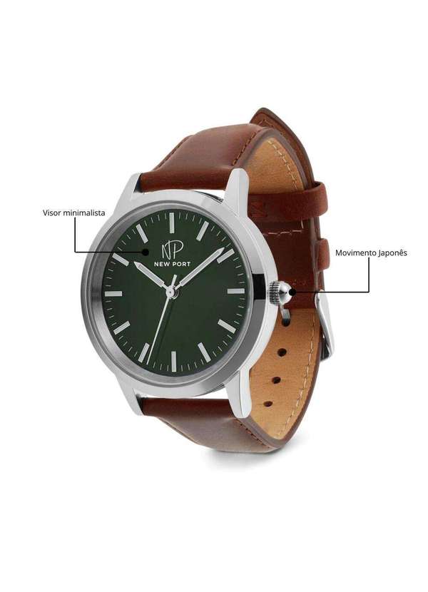 New Port - Relógio Masculino Couro Marrom Analógico Casual Elegante Unica 4