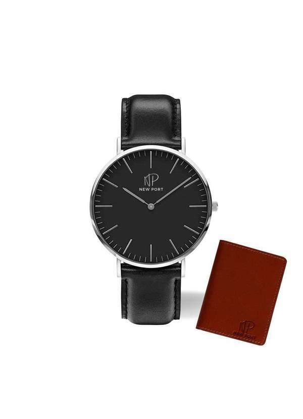 New Port - Relógio Masculino Preto Casual New Port 40mm com Carteira Unica