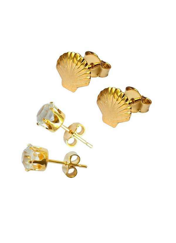 New Port - Brinco Feminino Ponto de Luz Estrela Banhado a Ouro Dourado Unica