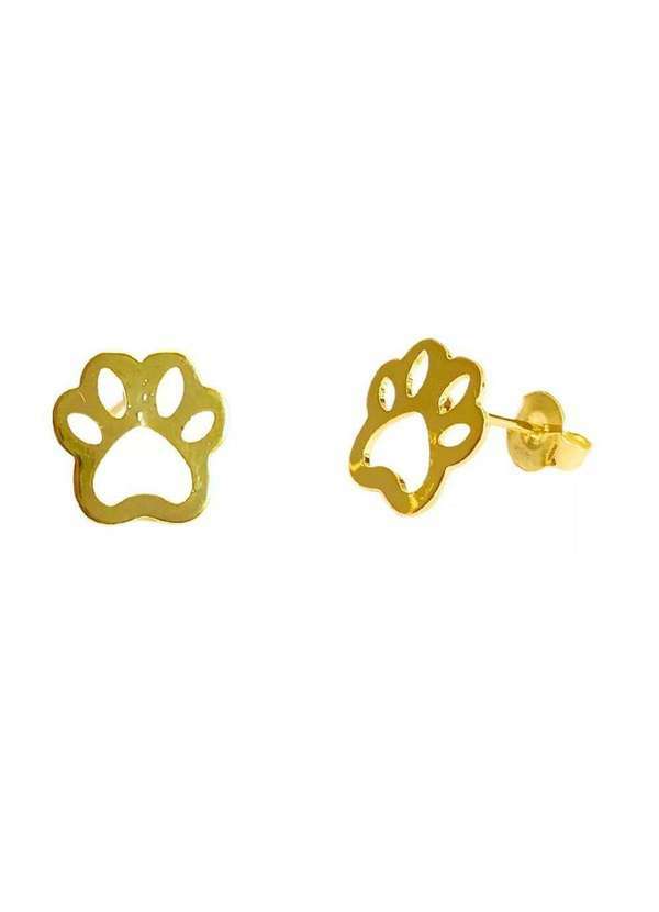 New Port - Brinco Patinha Pet Vazado Banhado a Ouro Delicado Pequeno Unica