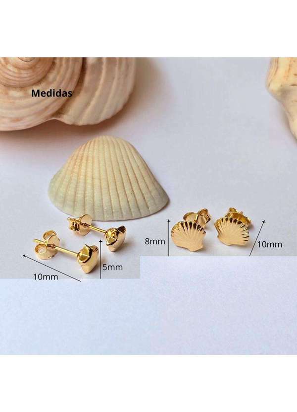 New Port - Kit Brinco Feminino Estrela e Concha Banhado a Ouro Dourado Unica 2