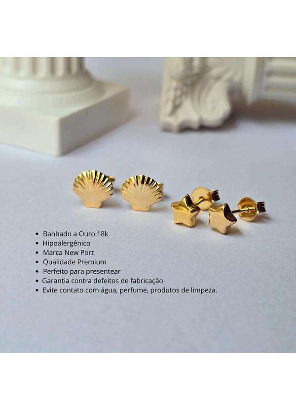 New Port - Kit Brinco Feminino Estrela e Concha Banhado a Ouro Dourado Unica 3