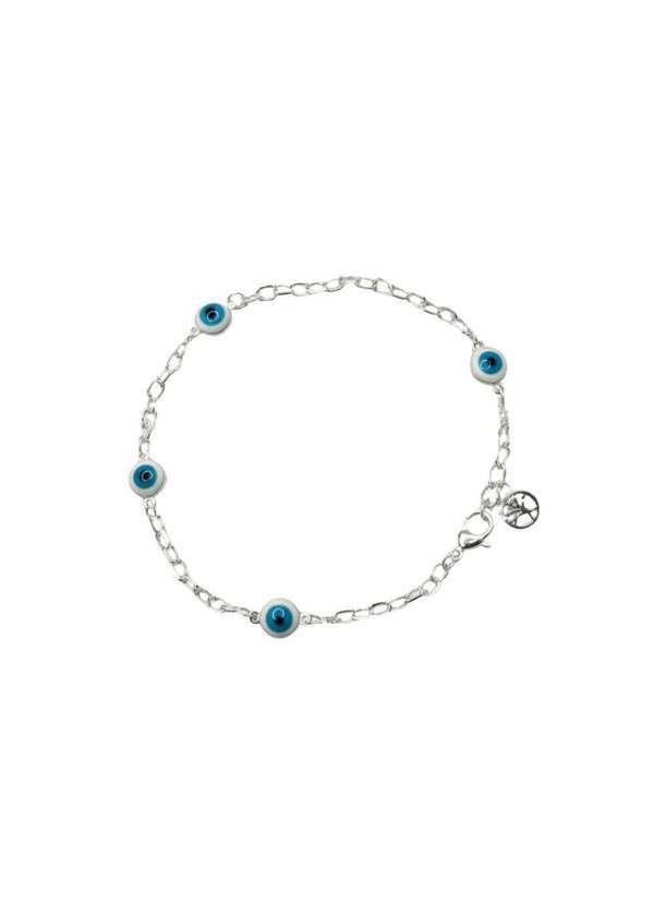 New Port - Pulseira Banhado a Prata Olho Grego Azul Pequena Delicada Unica