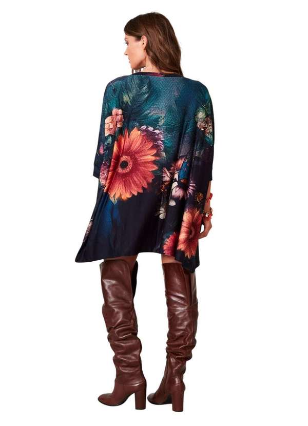 Yacamim - Bata Ampla Alongada Azul Estampa de Elefante com Pedrinhas Estampado 4