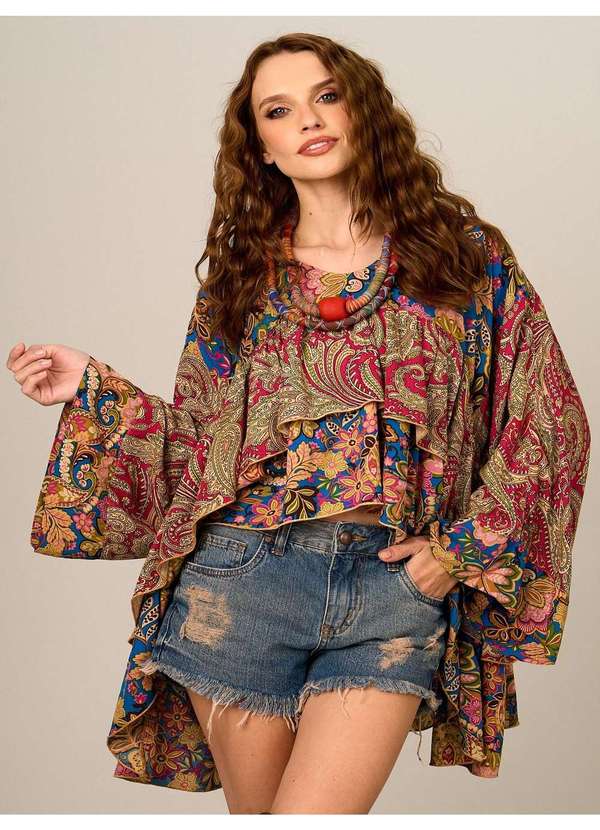 Yacamim - Bata Ampla Alongada Bordô Patchwork Yacamim B5 Patchwork 5