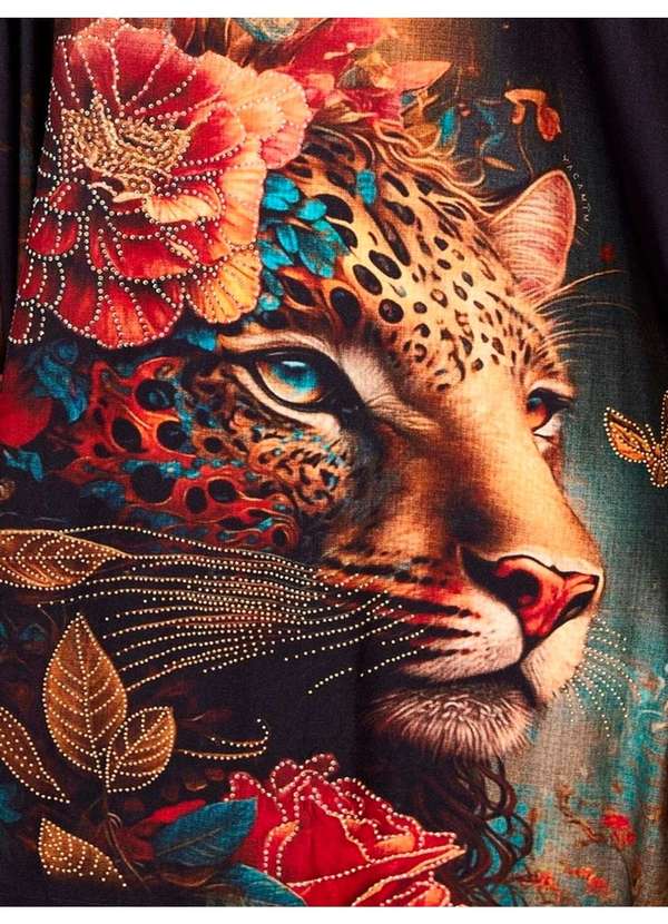 Yacamim - Bata Ampla Alongada Estampa de Onça com Pedrinhas Yacamim B28 Estampado 2