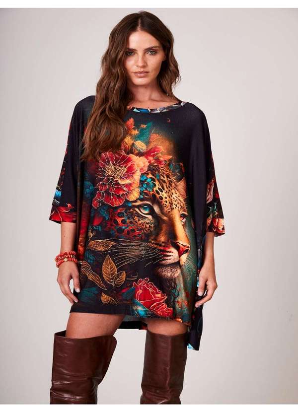 Yacamim - Bata Ampla Alongada Estampa de Onça com Pedrinhas Yacamim B28 Estampado 5