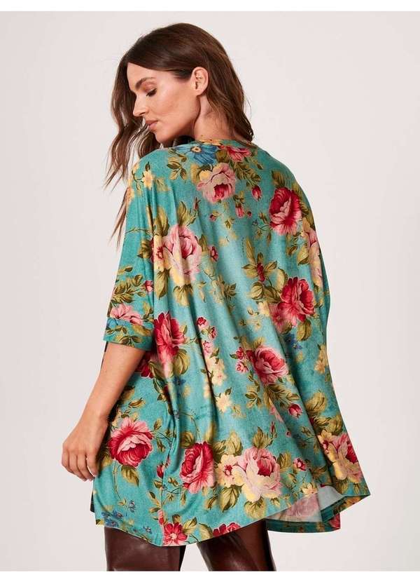 Yacamim - Bata Ampla Alongada Verde Estampa Onça com Pedrinhas Yacamim B3 Estampado 3