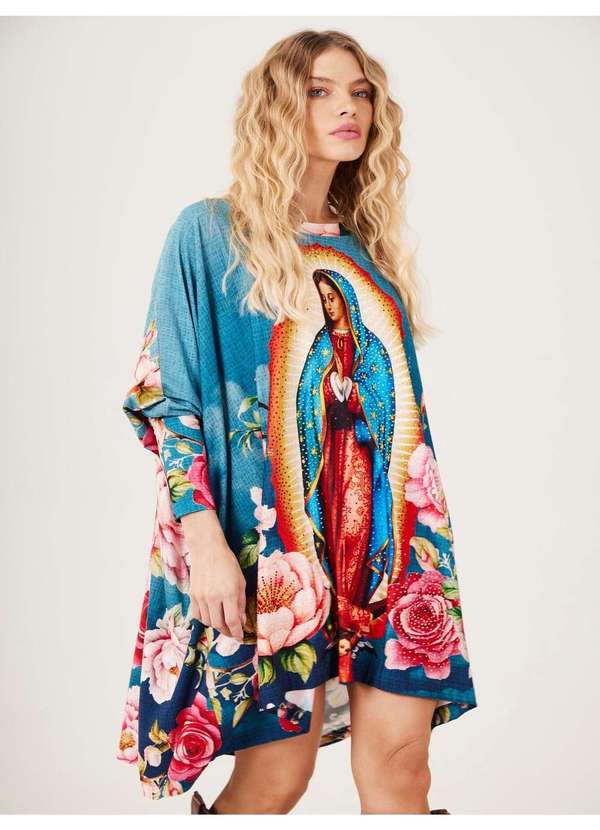 Yacamim - Bata Ampla Azul com Pedrinhas Guadalupe Yacamim B23 Mex Estampado