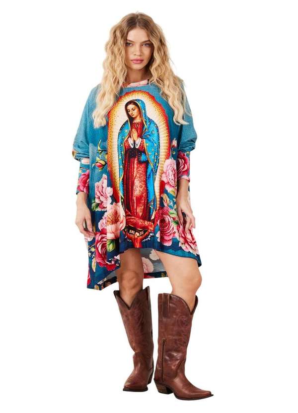 Yacamim - Bata Ampla Azul com Pedrinhas Guadalupe Yacamim B23 Mex Estampado 3