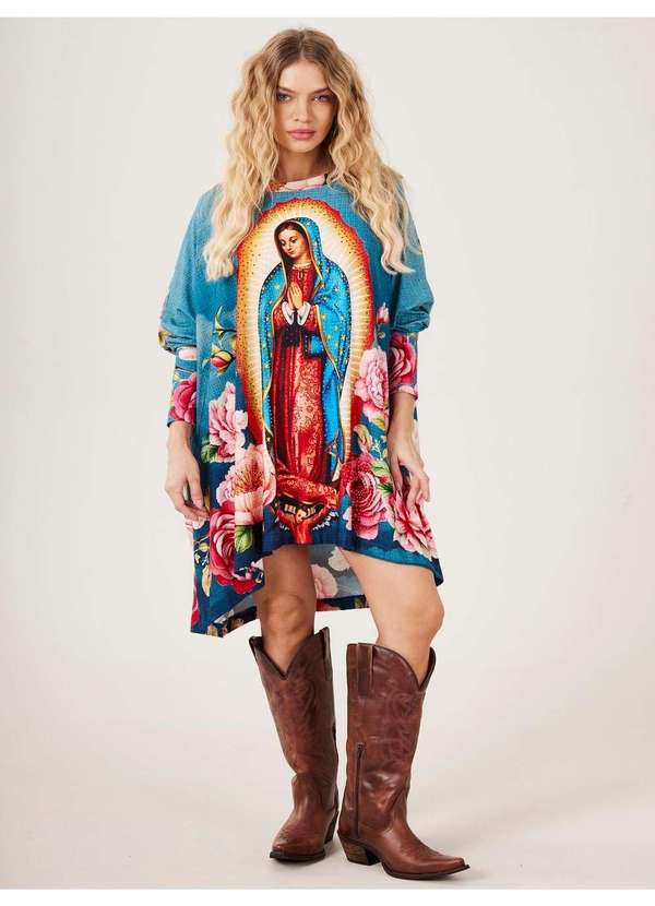 Yacamim - Bata Ampla Azul com Pedrinhas Guadalupe Yacamim B23 Mex Estampado 4