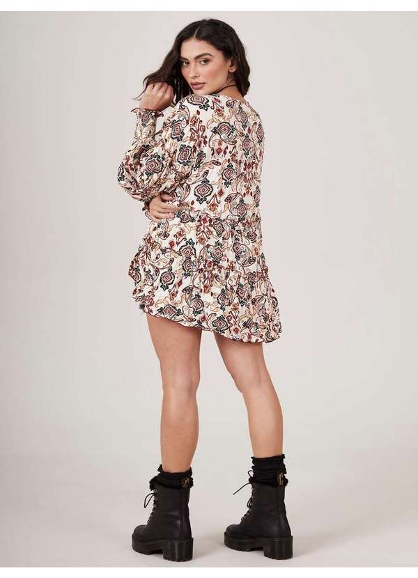 Yacamim - Bata Ampla com Babados Off White Estampa Cashmere Yacamim B10 Estampado 5