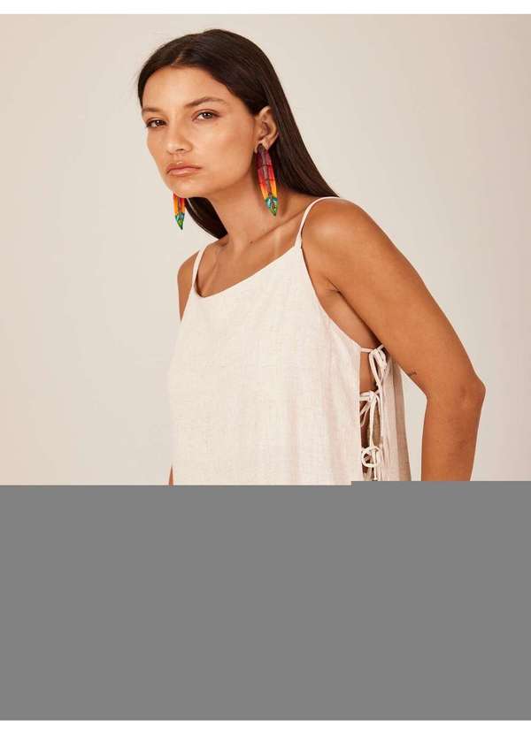 Yacamim - Bata Ampla de Linho com Alças Bege Yacamim A18 Liso Bege 2