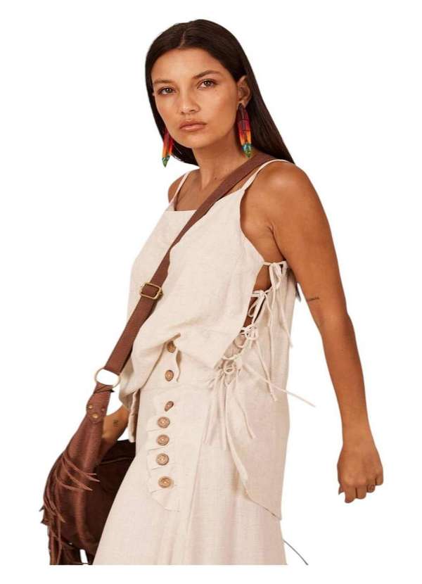 Yacamim - Bata Ampla de Linho com Alças Bege Yacamim A18 Liso Bege 4