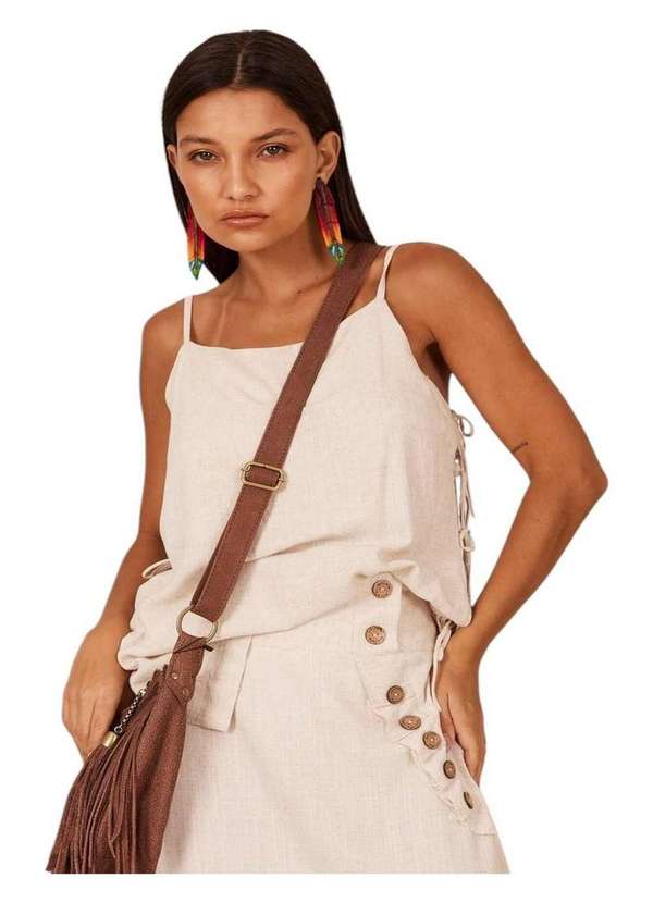 Yacamim - Bata Ampla de Linho com Alças Bege Yacamim A18 Liso Bege 5