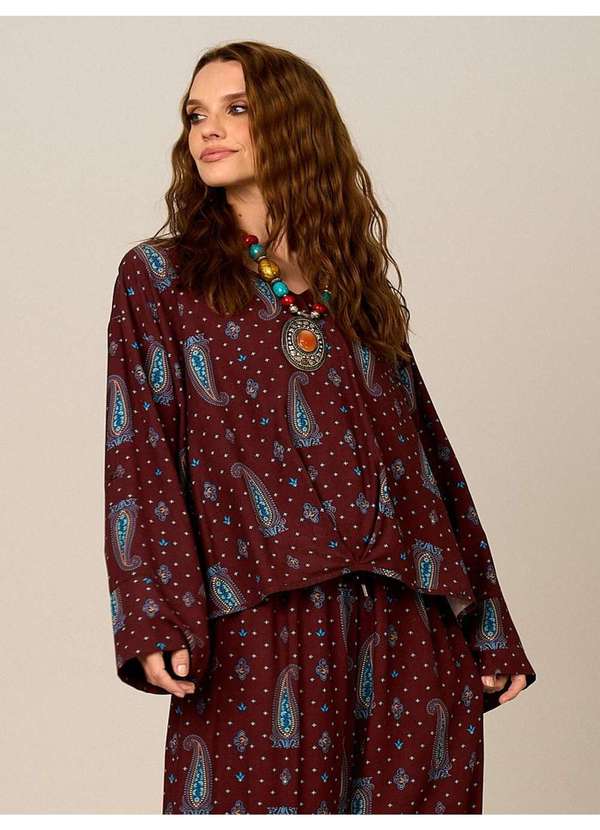 Yacamim - Bata Ampla Marrom Estampa Paisley Yacamim A20 Estampado