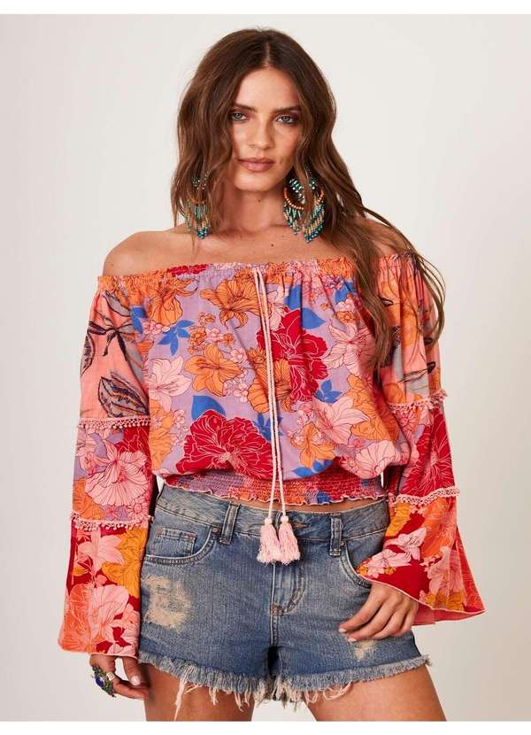 Yacamim - Bata Ciganinha com Mangas Flare Rosa Patchwork Yacamim B8 Patchwork 5